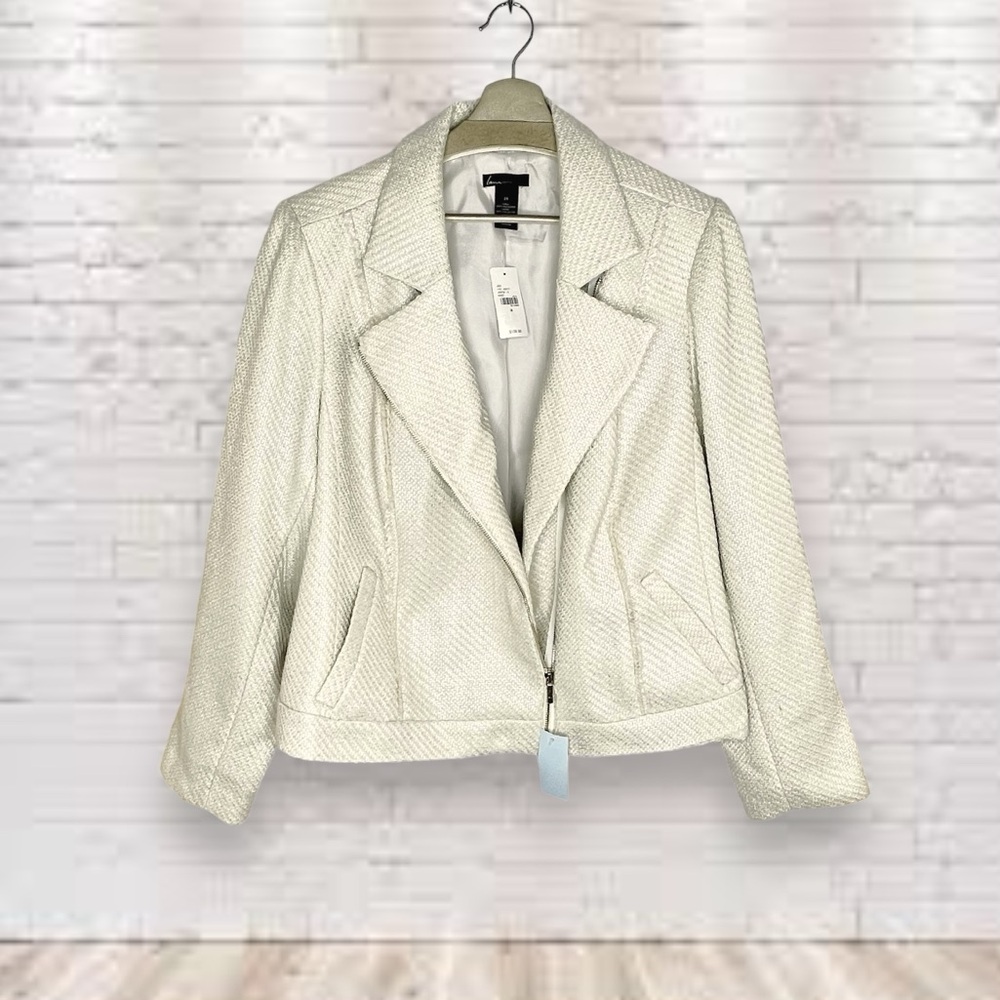 Lane Bryant Cream Tweed Moto Jacket Size 26 NWT